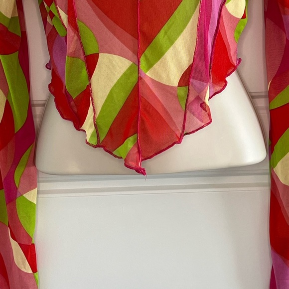 Y2K Pucci Inspired Sheer Mesh Vibrant Psychedelic Print Top Shirt Crop Size M - Picture 3 of 14